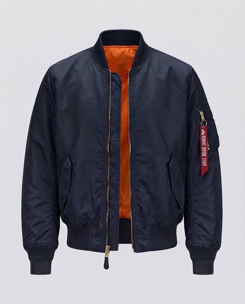Herren Pilotenbomberjacke im Fliegerstil mit Ärmeltasche und kontrastierendem Innenfutter Drune