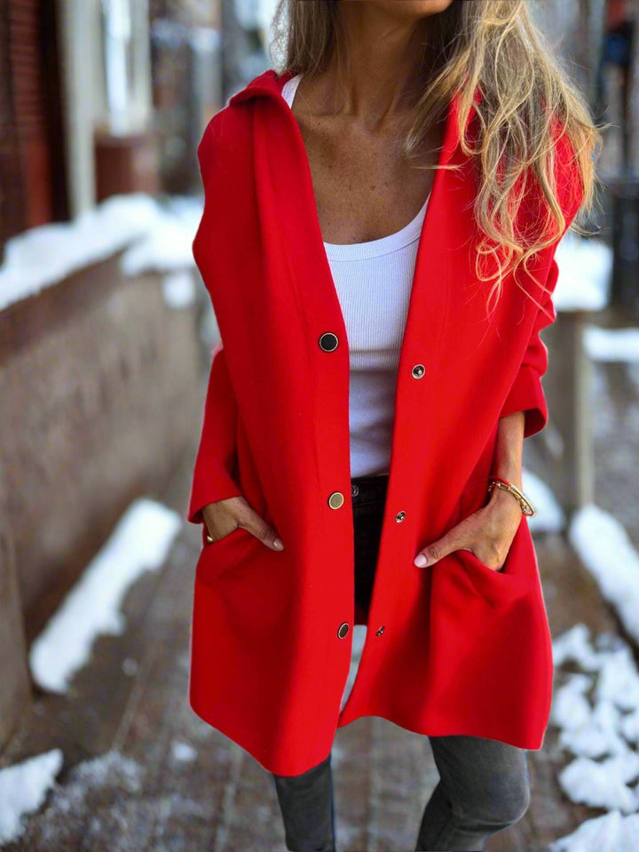 Drune | Lange Jacke - Wollmischung - Knopfverschluss mit Kapuze - Bequeme Passform