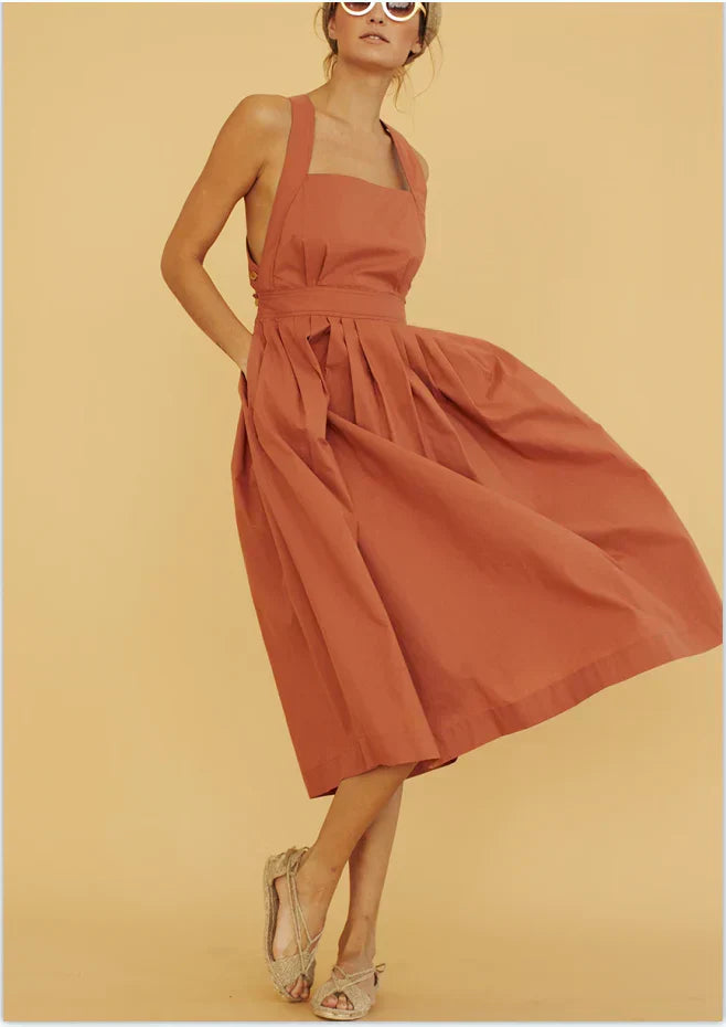 Drune | Rückenfrei, Falten Kleid mit Großen Taschen