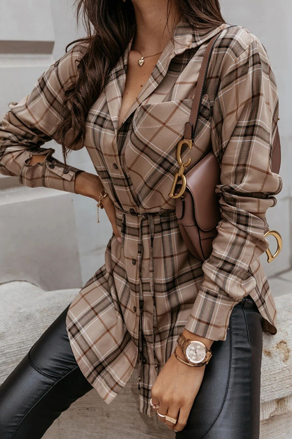 Drune | Grab My Hand Karierter Button-Up Gürtel Hemd