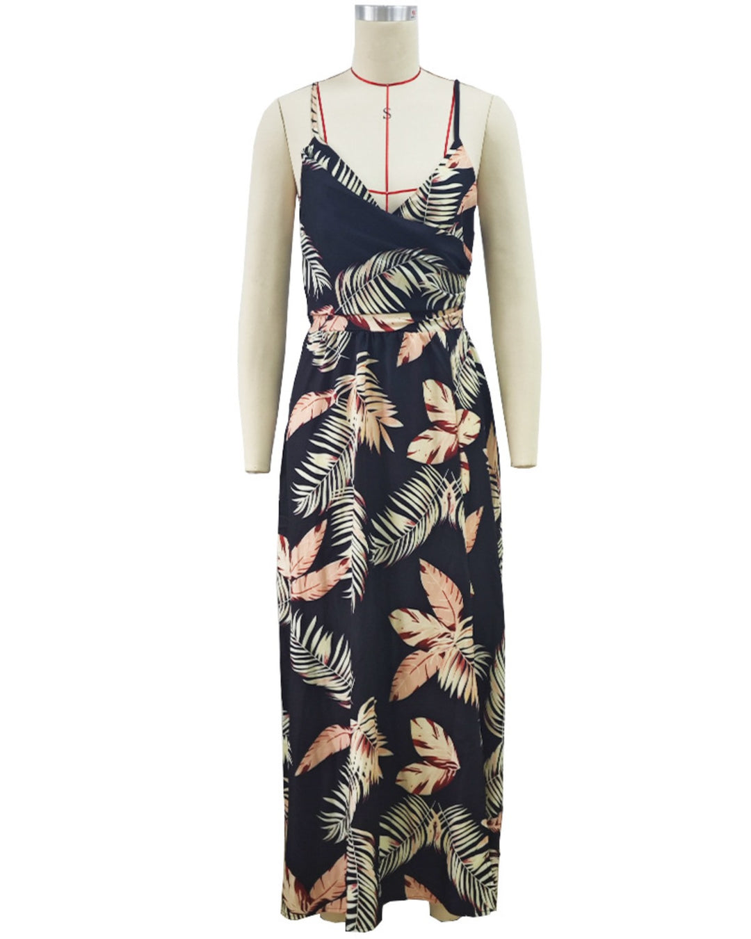 Drune | Kleid mit Hosenträgern und V-Ausschnitt mit geteiltem Print