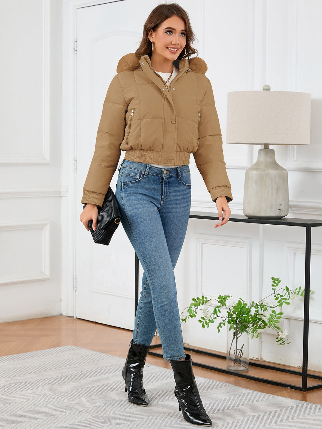 Drune | Wattierte Winterjacke mit Pelzkapuze und Taschen