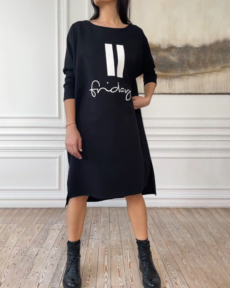 Drune | Schlichtes Bedrucktes Kleid mit Seitenschlitzen