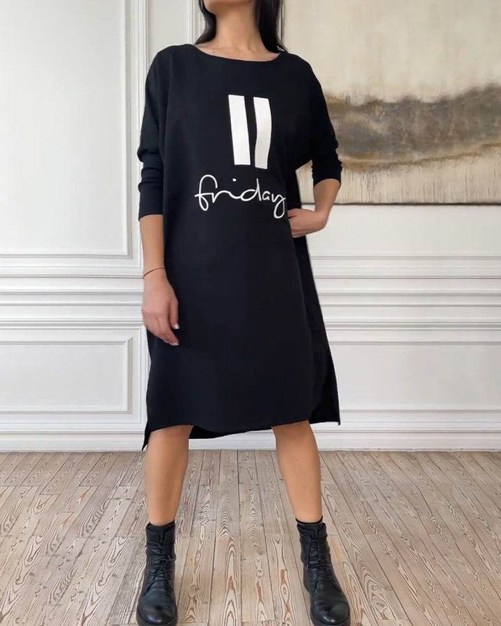 Drune | Schlichtes Bedrucktes Kleid mit Seitenschlitzen