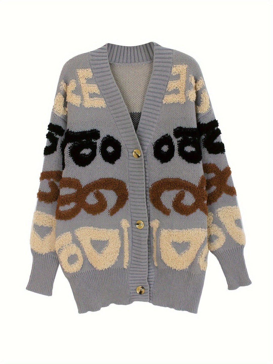Drune | Buchstabenmuster Knopf Unten Strickjacke Für Damen - Perfekt für lässige Tage