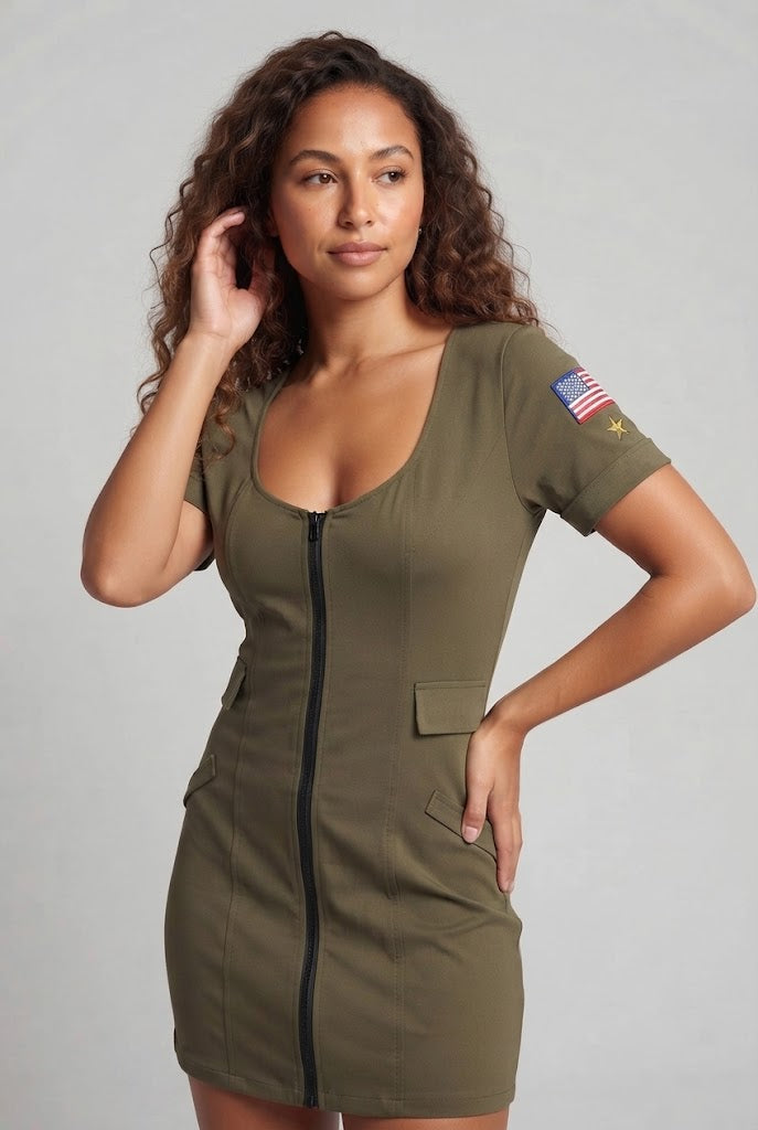Frauen Camouflage Kleid mit Reißverschluss Drune