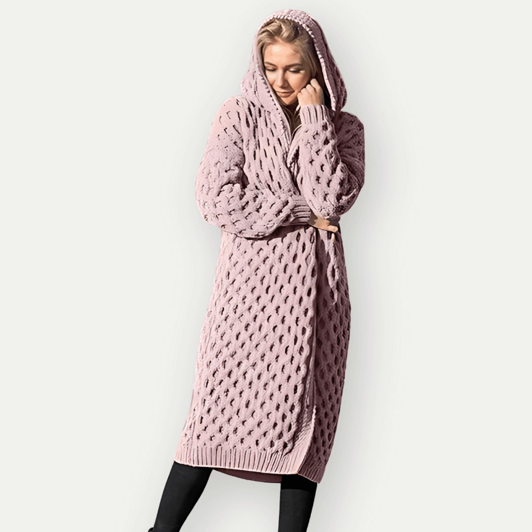Drune | Strickjacke Lockere Passform Zopf Muster Offene Vorderseite mit Kapuze