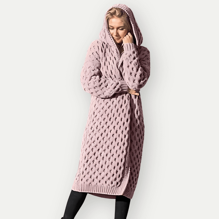 Drune | Strickjacke Lockere Passform Zopf Muster Offene Vorderseite mit Kapuze