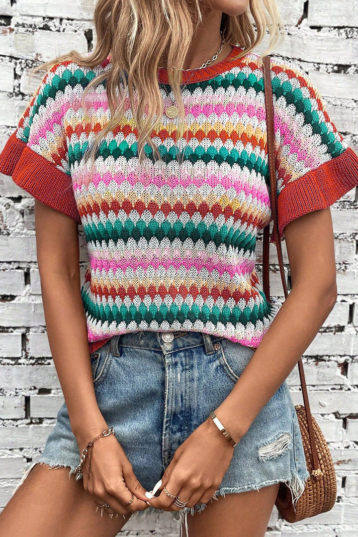 Drune | rotes Crop-Top mit farbiger Struktur Für Frauen