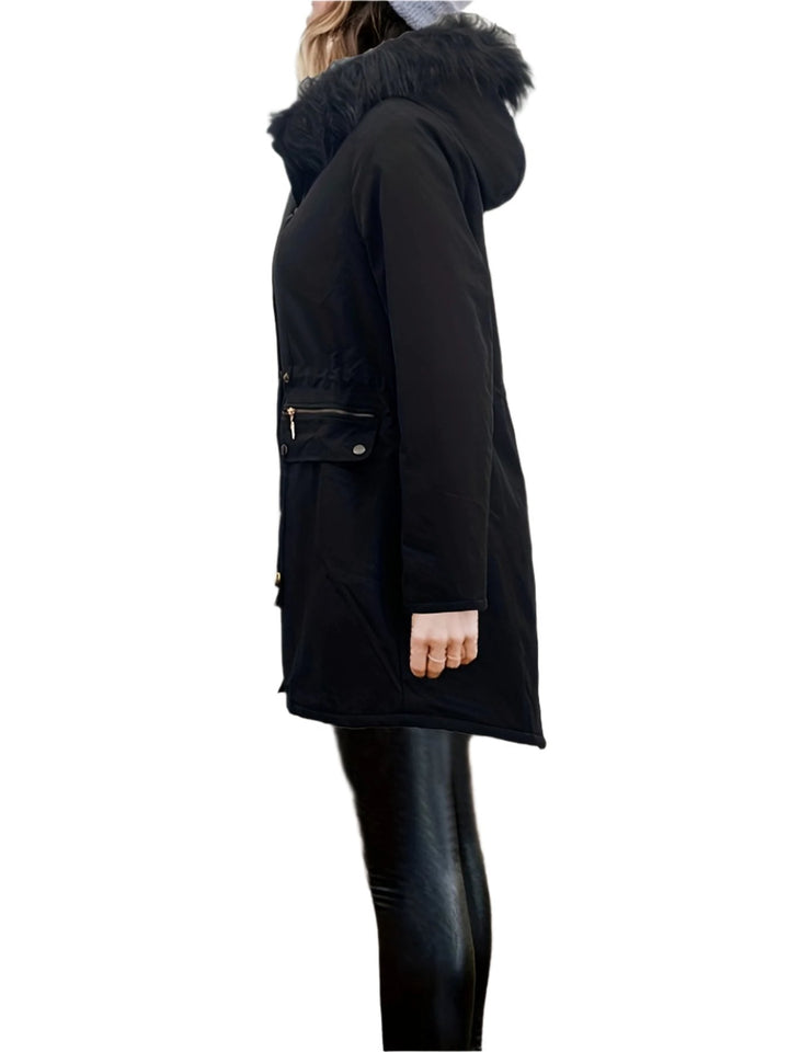 Drune | Pelz Winterjacke für Damen - mit Kapuze und Taschen