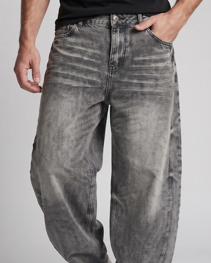Herren Oversize-Denimhose im Palazzo-Cut mit stonewashed Effekt und extra weitem Bein Drune