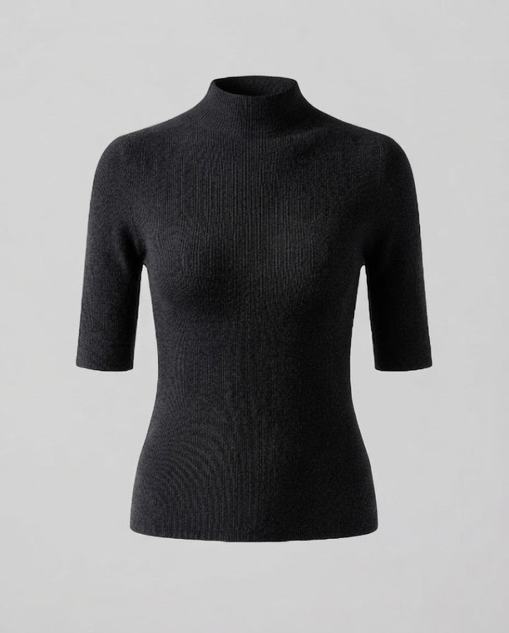 Damen Halbarm Feinstrickpullover mit kurzem Stehkragen und figurbetonter Passform Drune