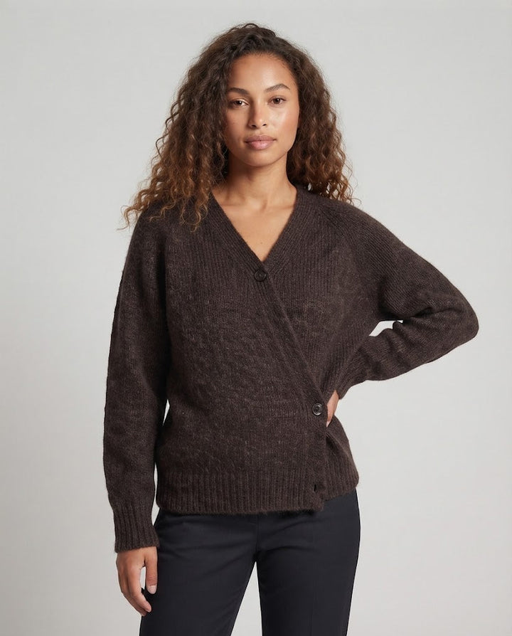 Damen Oversize-Cardigan aus grobem Strick mit V‑Ausschnitt und Knopfleiste Drune