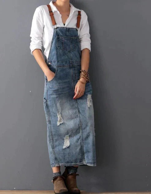 Drune | Stilvolles Weinlese Denim Kleid