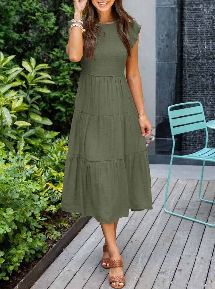 Drune | Elegantes Plissiertes Lagenkleid mit Kurzen Ärmeln