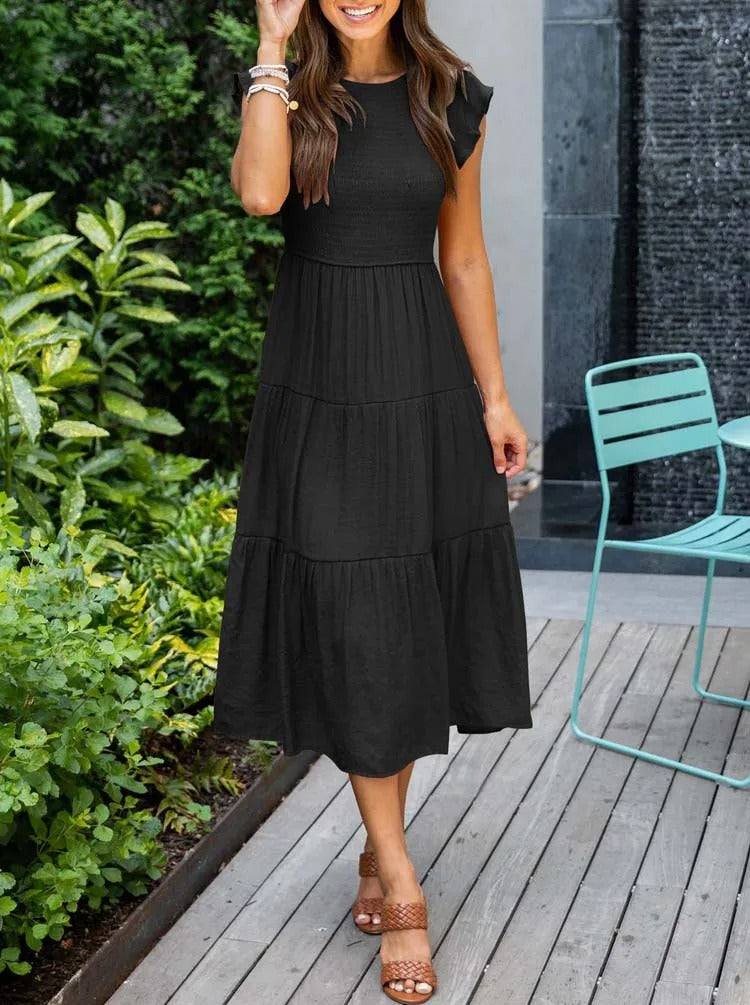 Drune | Elegantes Plissiertes Lagenkleid mit Kurzen Ärmeln