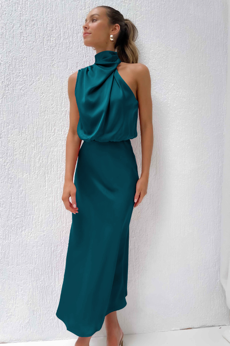 Drune | Elegantes Midikleid Mit Asymmetrischem Rundhalsausschnitt