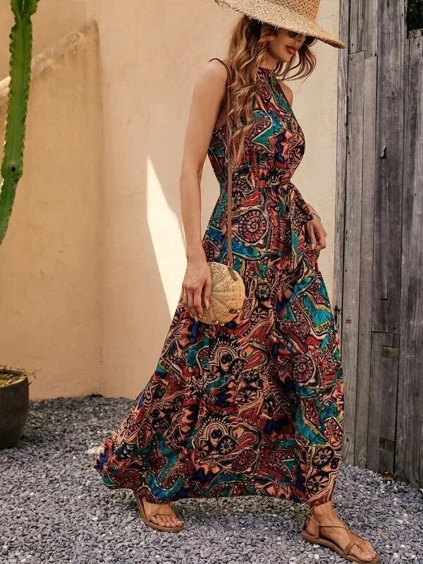 Drune | Damen Retro Maxi Halterneck & Vintage-inspiriert