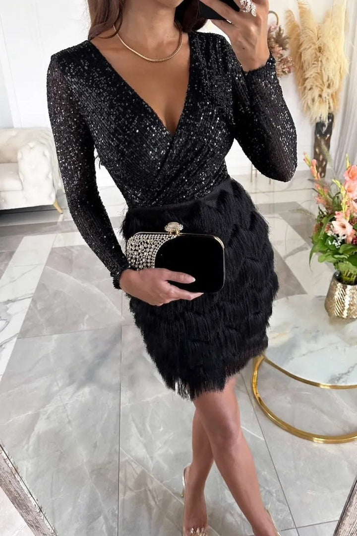 Drune | Stilvolles Partykleid Mit Federpailletten