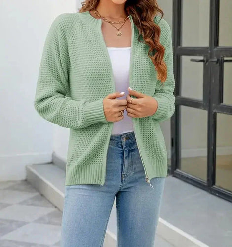 Drune | Cardigan - Damen Herbst Einfarbiger Reißverschluss Strickcardigan