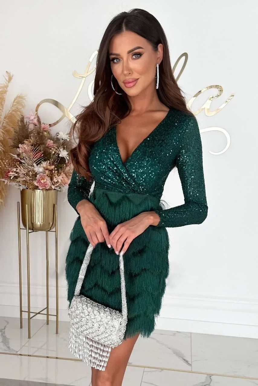 Drune | Stilvolles Partykleid Mit Federpailletten