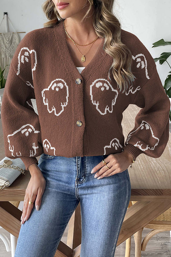 Drune | Halloween-Geist-Button-Pullover