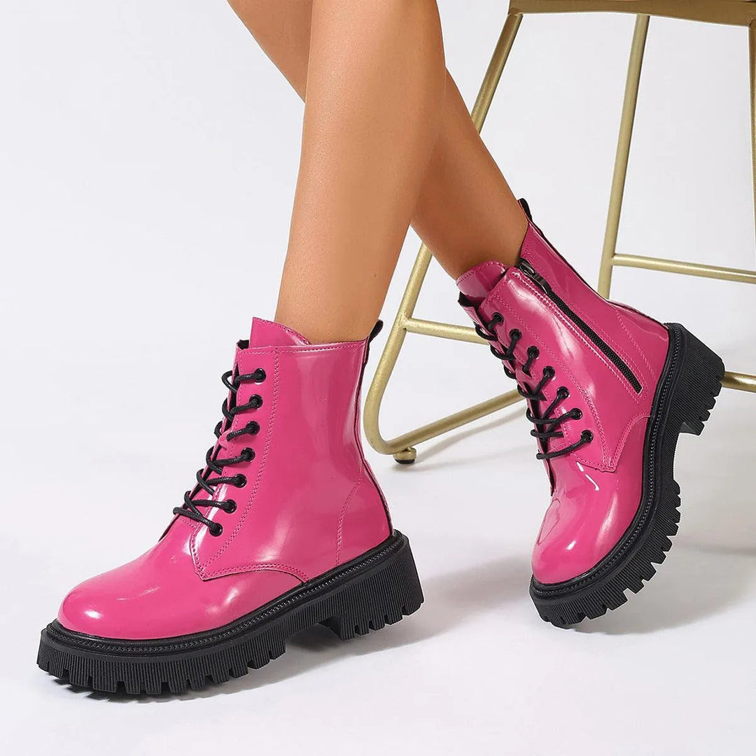 Drune | Damenstiefel aus glänzendem Leder mit Reißverschluss