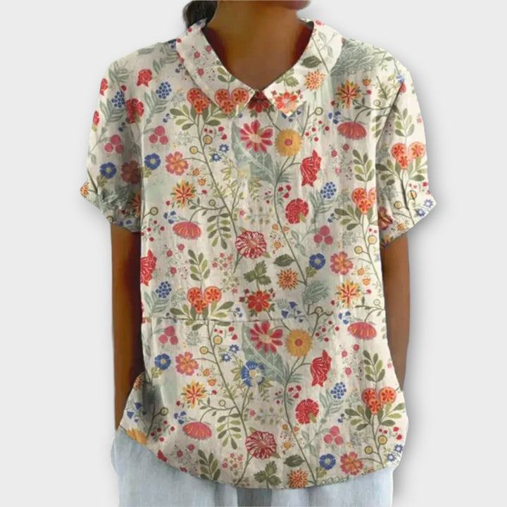 Drune | Blumenbluse aus Baumwolle und Leinen