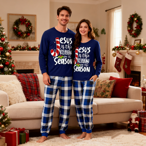Drune | Paar Weihnachts Matching Pyjamas Mit Jesus Textdruck