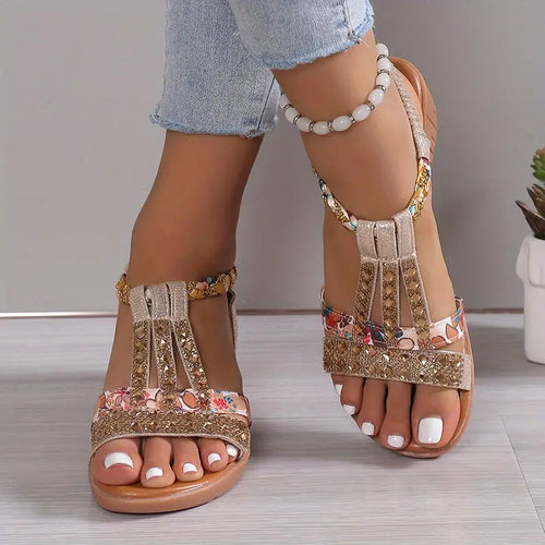 Drune | Boho Glam Geflochtene Sandalen mit Keilabsatz und Strohsträngen
