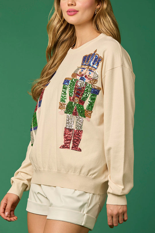 Drune | Weihnachtssoldat Pailletten Mode Lässiger Sweatshirt