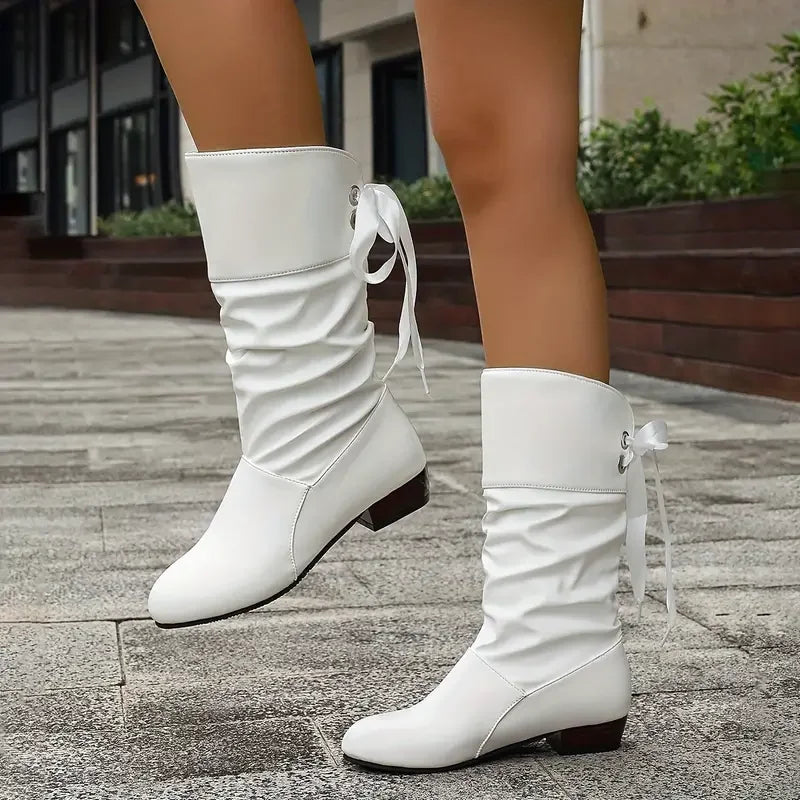 Drune | Damenmode Schnürung Chunky Heel Stiefel Bis Zur Wade