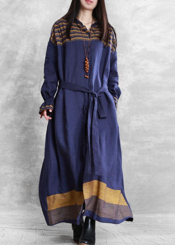 Drune | Stehkragen Knoten Taille Plus Size Tunika Mantel blau Midi Damenmäntel