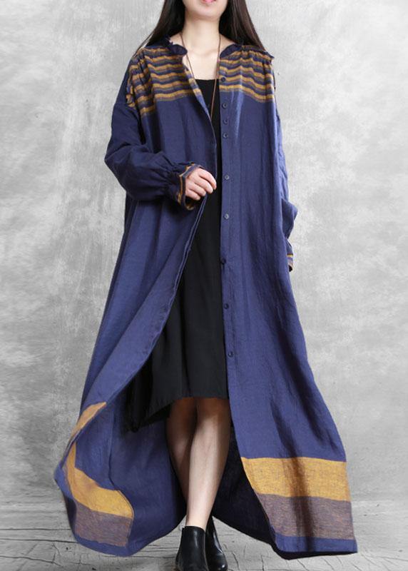 Drune | Stehkragen Knoten Taille Plus Size Tunika Mantel blau Midi Damenmäntel