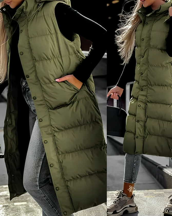 Drune | Ärmelloser langer Daunenmantel für Frauen Perfekt für Outdoor-Aktivitäten