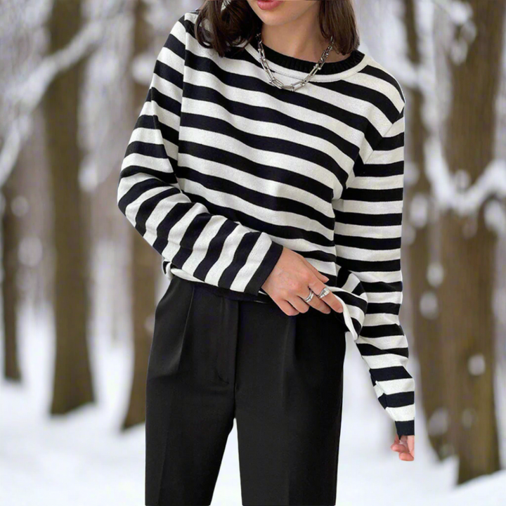 Drune | Langarm-T-Shirt Gestreift Rundhals Relaxed Fit Atmungsaktive Baumwolle