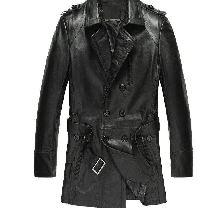 Drune | Doppelreihiger Leder-Trenchcoat Herren