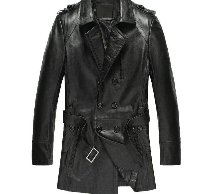 Drune | Doppelreihiger Leder-Trenchcoat Herren