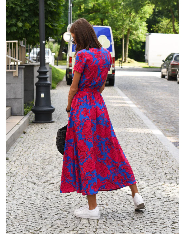 Drune Blumenkleid | Modernes Sommerstrandkleid mit kurzen Ärmeln