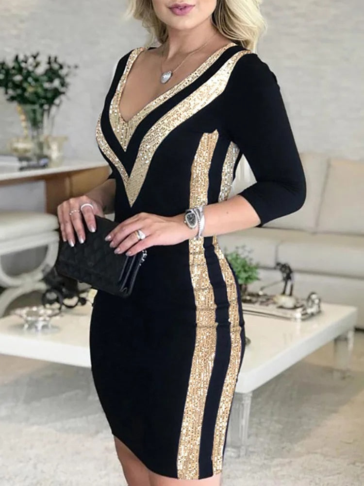 Drune - Farbig gestreiftes Band Bodycon Kleid