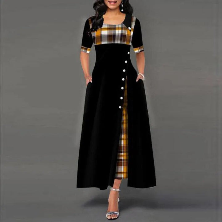 Drune - Kariertes Kleid mit halben Ärmeln