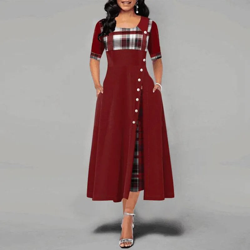Drune - Kariertes Kleid mit halben Ärmeln