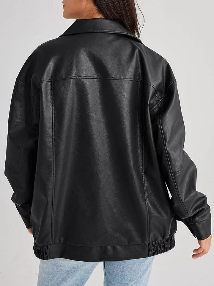 Drune | Übergroße Leder-Bomberjacke mit trendigem Design