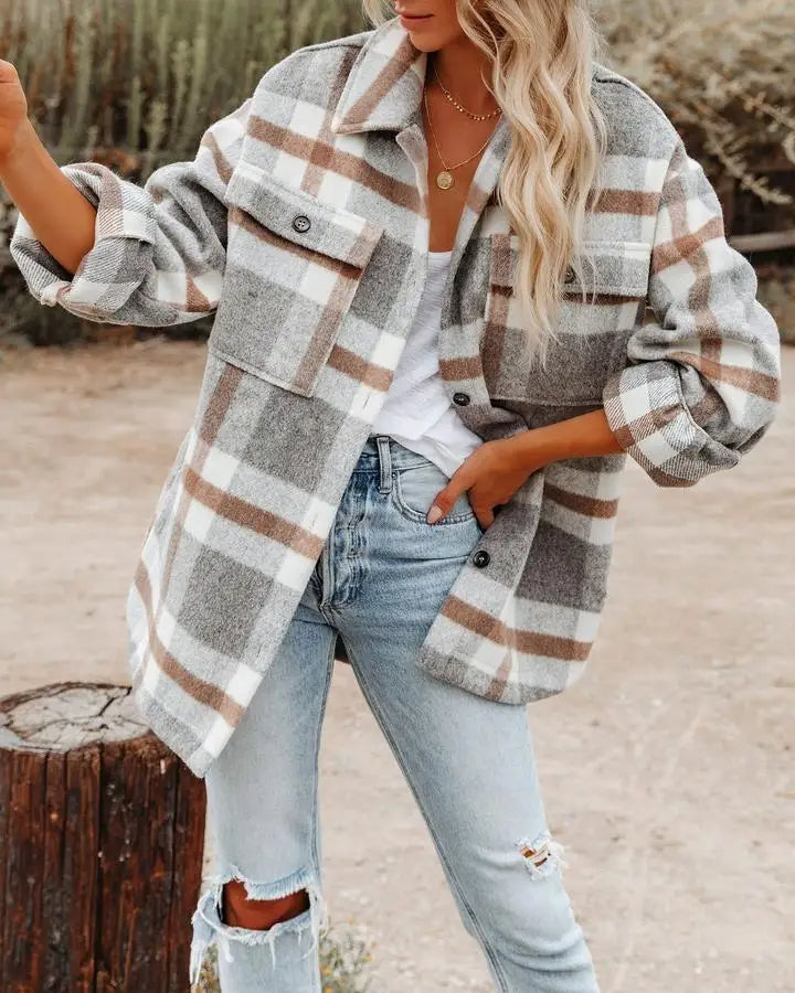 Drune | Shirtjacke Übergroß Kariert Lang Mit Brusttaschen Und Knopfverschluss