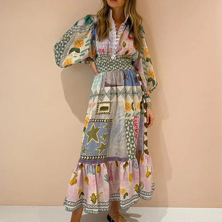Drune | Böhmisches Maxikleid mit Patchwork und Fruchtmotiven