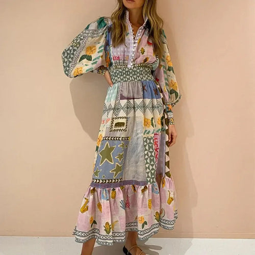 Drune | Böhmisches Maxikleid mit Patchwork und Fruchtmotiven