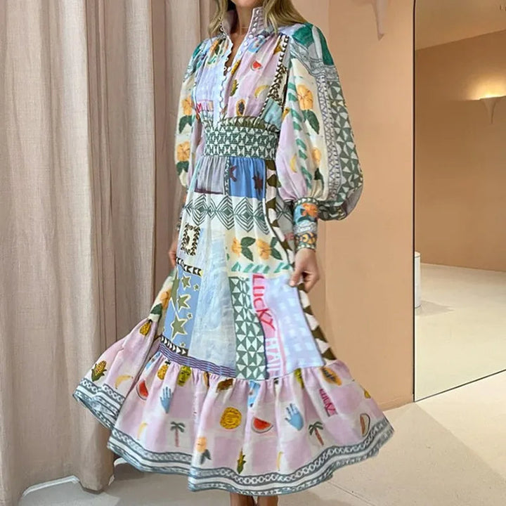 Drune | Böhmisches Maxikleid mit Patchwork und Fruchtmotiven
