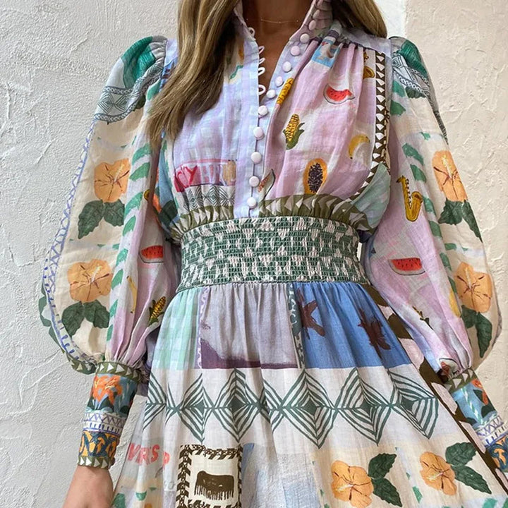 Drune | Böhmisches Maxikleid mit Patchwork und Fruchtmotiven