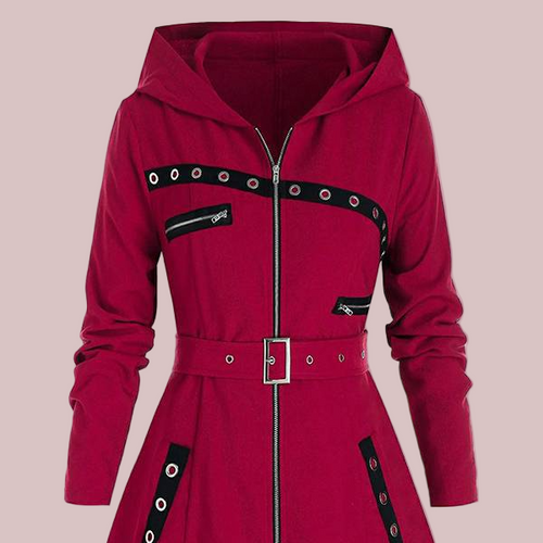 Drune | Damen A-Linien Kapuzenjacke Wollgefühl