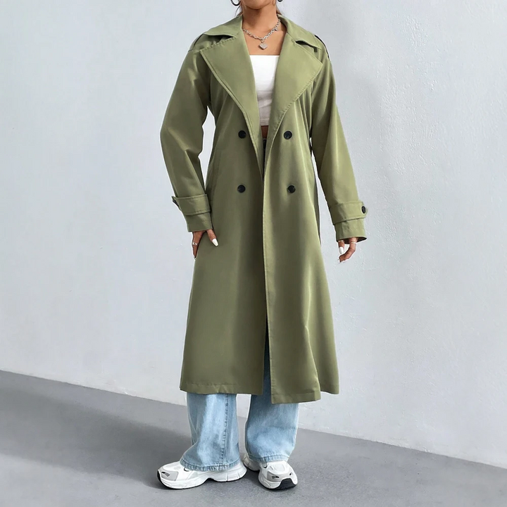 Drune | Langer Trenchcoat mit Doppelter Reihe Knöpfe